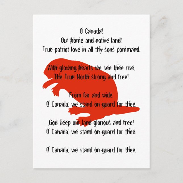 Canada Day Beaver Red White Anthem Postcard (Front)
