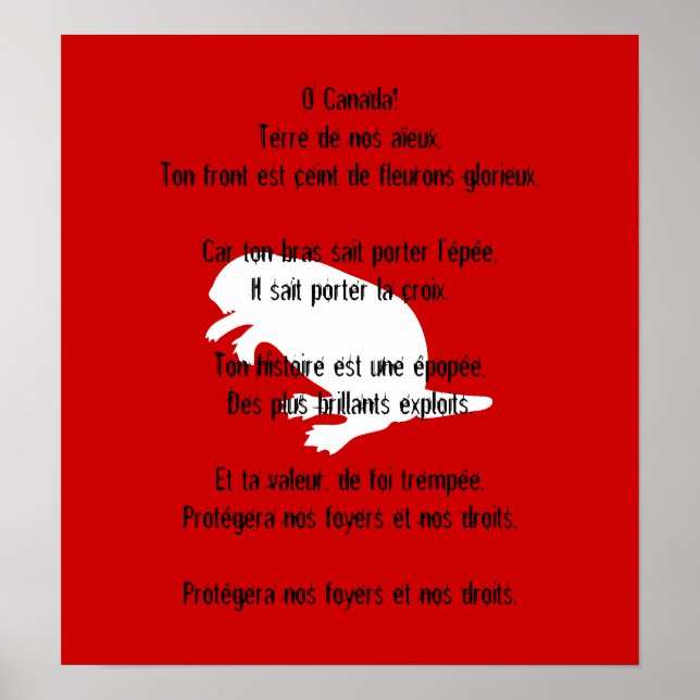 Canada Day Beaver White French Anthem Poster (Front)