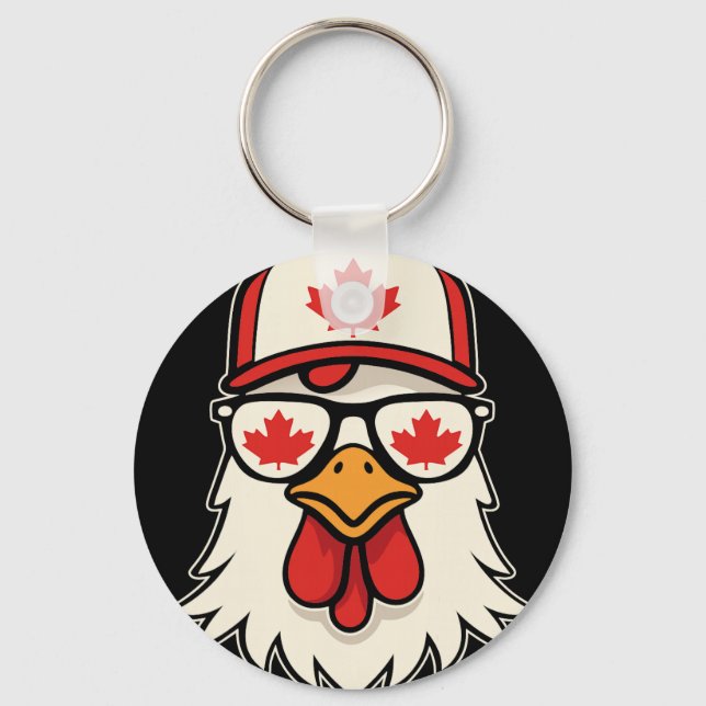 Canada Day Canadian Flag Maple Leaf Chicken Sungle Key Ring (Front)