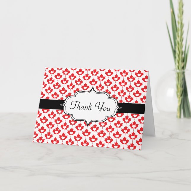 Canada Day Canadian Maple Leaf and Heart Thank You Card (Front)