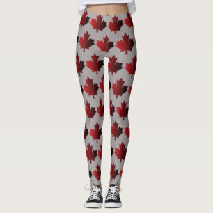 Canada Day Canadian Maple Leaf Leggings Red Grey