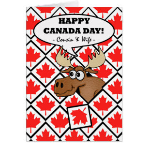 Canada Day Card for Cousin and Wife, Funny Moose
