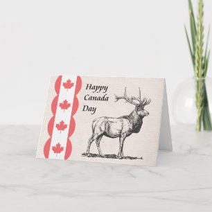 Canada Day Card with Moose and Flag Icons.