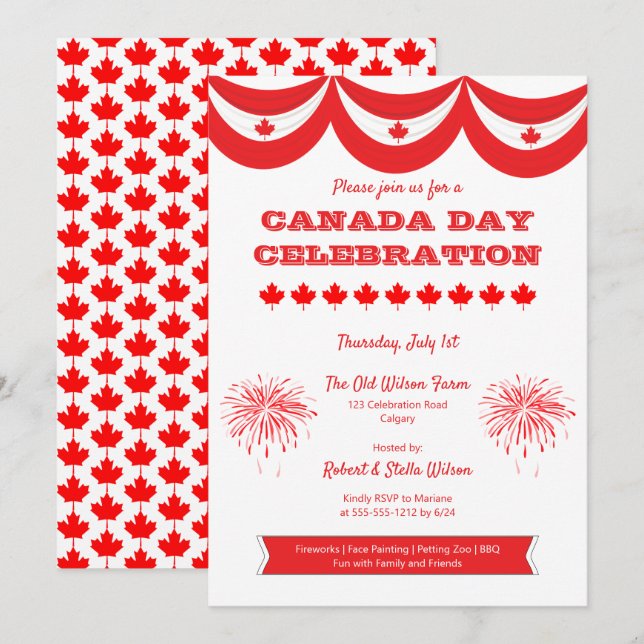 Canada Day Celebration Holiday Party Invitation (Front/Back)