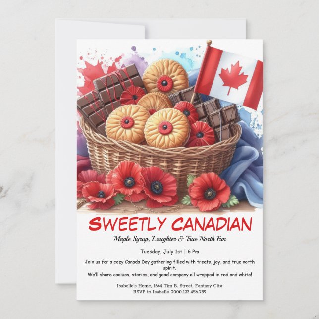 Canada Day Cookies & Coquelicots Sweetly Canadian Invitation (Front)