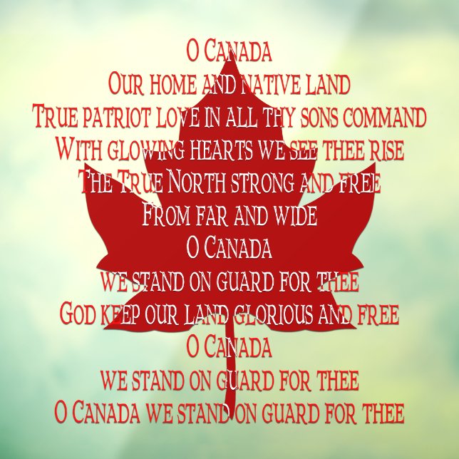 Canada Day Decals Canada Anthem Window Cling (Sheet 3)