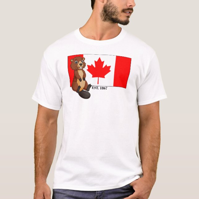 Canada Day Est. 1867 Flag and Beaver T-Shirt (Front)