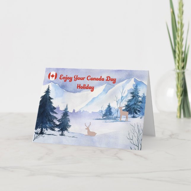 Canada Day Holiday Card Mountains with Deer (Front)