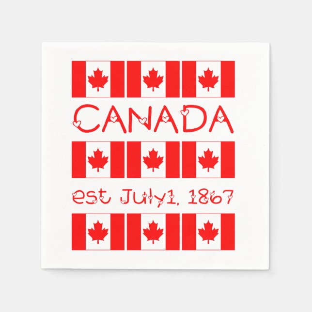 Canada Day July 1, 1867 Maple Leaf Canadian Flag Napkin (Front)