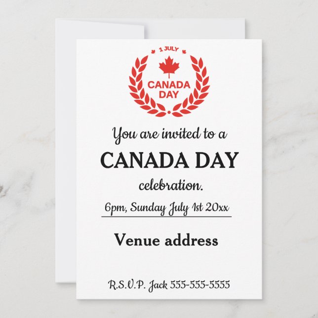 Canada Day, July 1st. Invitation (Front)