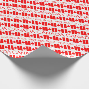 Canada Day Maple Leaf Canadian Flag Red Typography Wrapping Paper