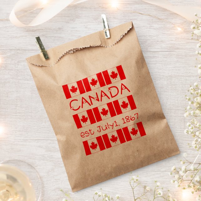 Canada Day Maple Leaf Canadian Flag Typography Favour Bags (Clipped)