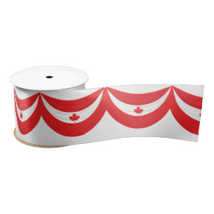 Canada Day Maple Leaf   Stripes Celebration Satin Ribbon