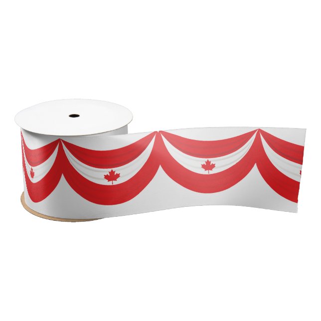 Canada Day Maple Leaf | Stripes Celebration Satin Ribbon (Spool)