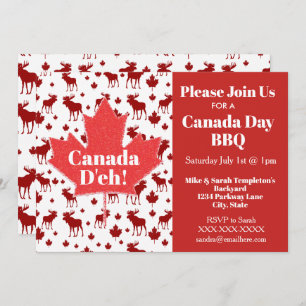 Canada Day Party Invitations Moose and Maple Leaf