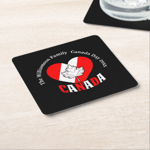 Canada Day Party  Settings Personalise Name Year Square Paper Coaster