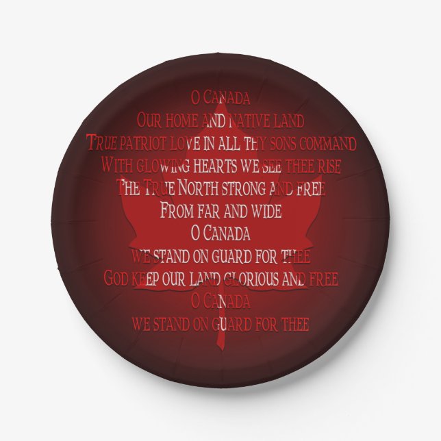 Canada Day Plates Canada Anthem Paper Plates (Front)