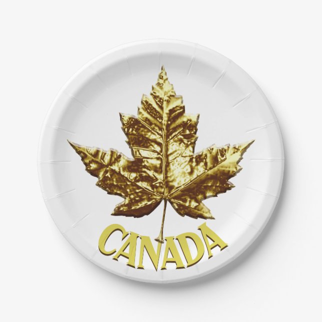 Canada Day Plates Gold Canada Leaf Paper Plates (Front)