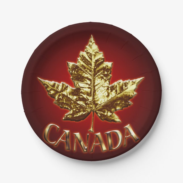 Canada Day Plates Gold Canada Leaf Paper Plates (Front)