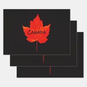 Canada Day Red Black Maple Leaf Wrapping Paper Sheet