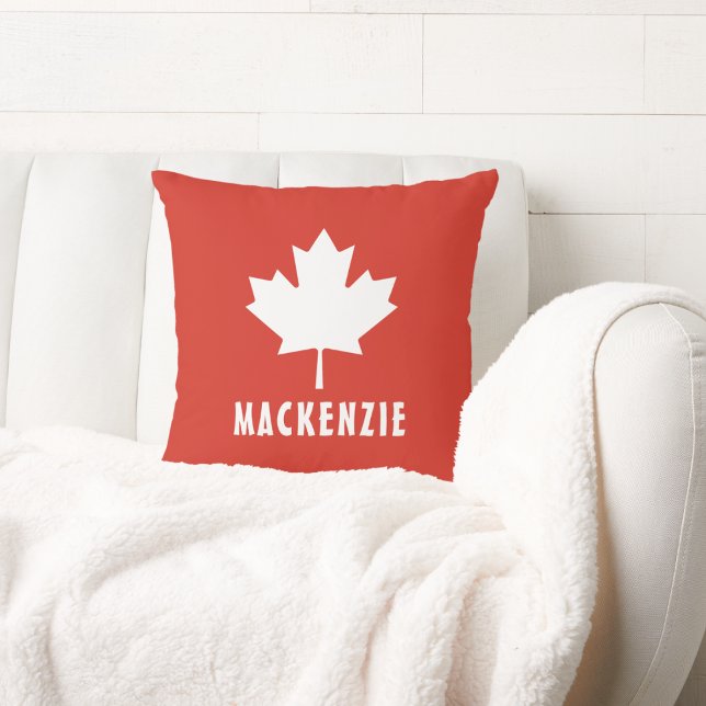 Canada Day Red White Canadian Flag Maple Leaf Name Cushion (Creator Uploaded)