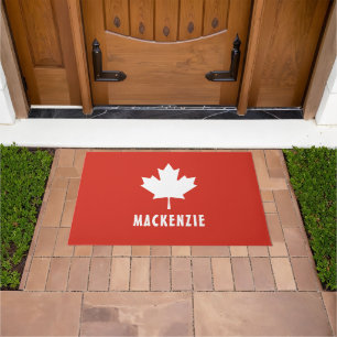 Canada Day Red White Canadian Flag Maple Leaf Name Doormat