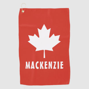 Canada Day Red White Canadian Flag Maple Leaf Name Golf Towel
