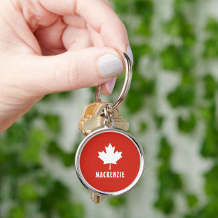 Canada Day Red White Canadian Flag Maple Leaf Name Key Ring