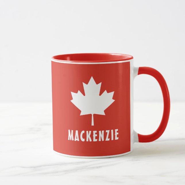 Canada Day Red White Canadian Flag Maple Leaf Name Mug (Right)