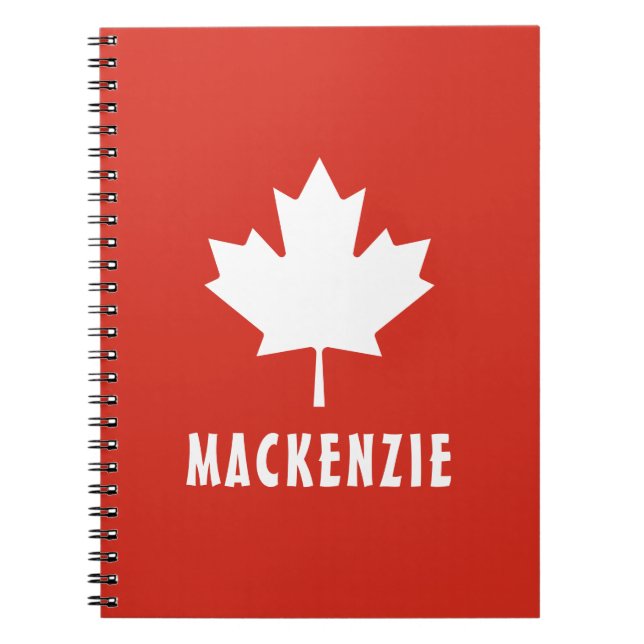 Canada Day Red White Canadian Flag Maple Leaf Name Notebook (Front)