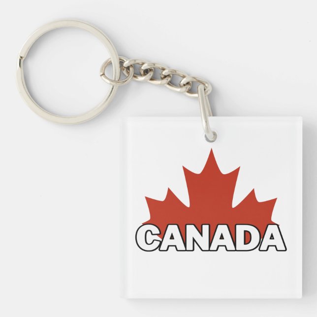 canada day square sticker button key ring (Front)