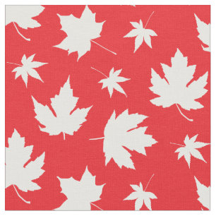 Canada Day White Maple Leaf Pattern on Red Fabric