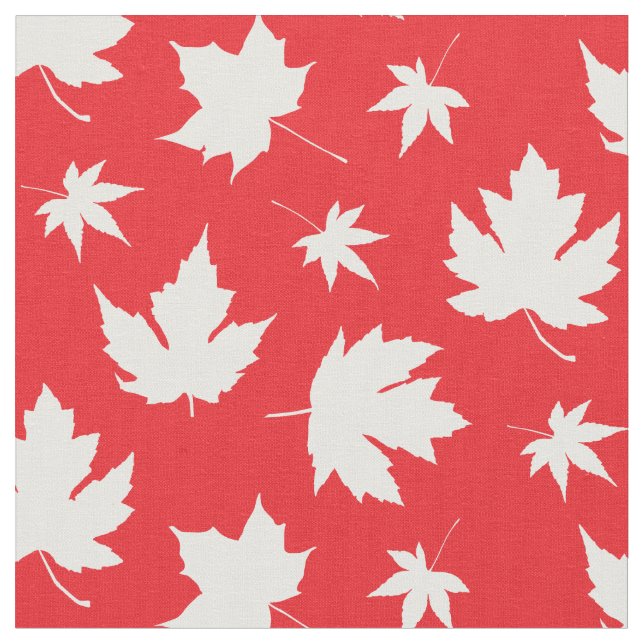 Canada Day White Maple Leaf Pattern on Red Fabric (Close Up)