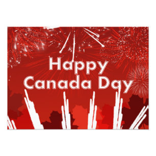 Canada Day with Fireworks and Maple Leaves Photo Print