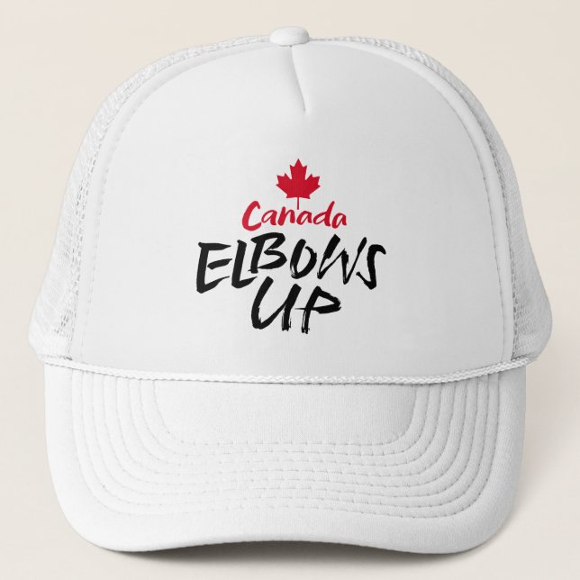 CANADA Elbows Up red maple is not for sale to USA Trucker Hat (Front)