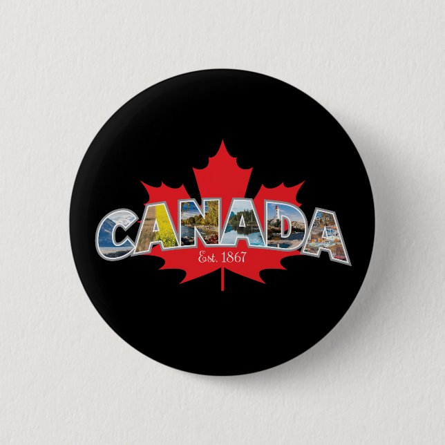 "Canada Est. 1867" With Maple Leaf Graphic 6 Cm Round Badge (Front)