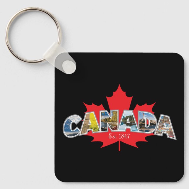 "Canada Est. 1867" With Maple Leaf Graphic Key Ring (Front)