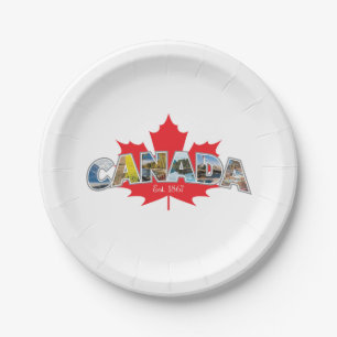 "Canada Est. 1867" With Maple Leaf Graphic Paper Plate