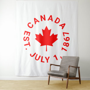 Canada est. july 1 1867 text red maple leaf tapestry