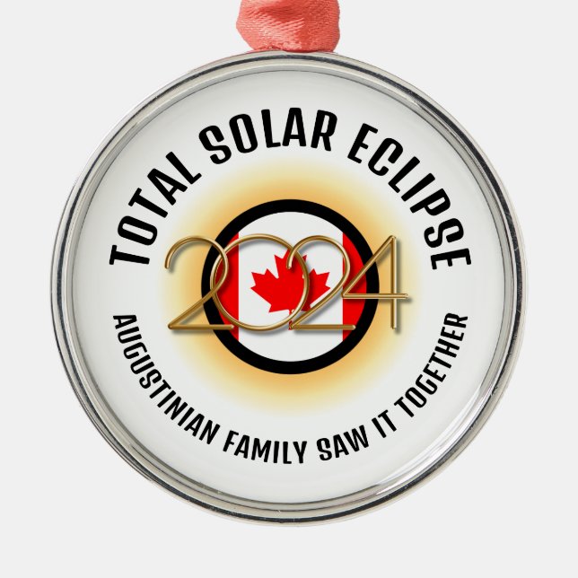 CANADA Flag 2024 TOTAL SOLAR ECLIPSE Souvenir Metal Tree Decoration (Front)