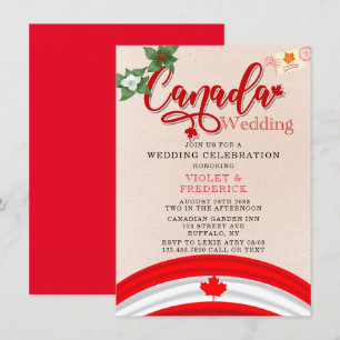Canada Flag and Florals Wedding  Invitation