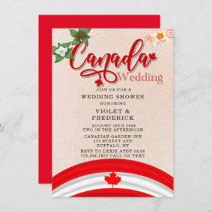 Canada Flag and Florals Wedding Shower Invitation