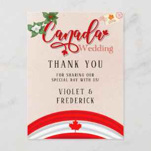 Canada Flag and Florals Wedding Thank You Postcard