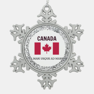 Canada Flag and Motto Snowflake Pewter Christmas Ornament