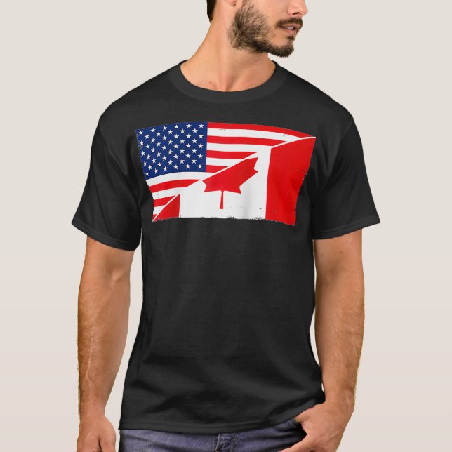 Canada Flag and USA Flag Roots Canadian Ancestry A T-Shirt (Front)