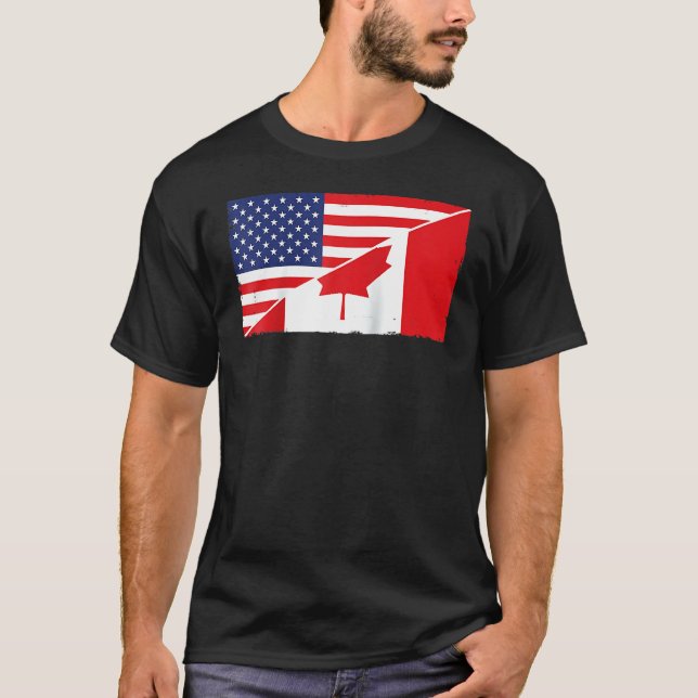 Canada Flag And Usa Flag Roots Canadian Ancestry T-Shirt (Front)