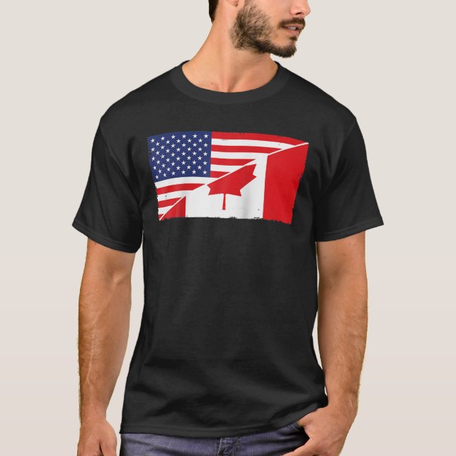 Canada Flag And USA Flag Roots Canadian Ancestry T-Shirt (Front)