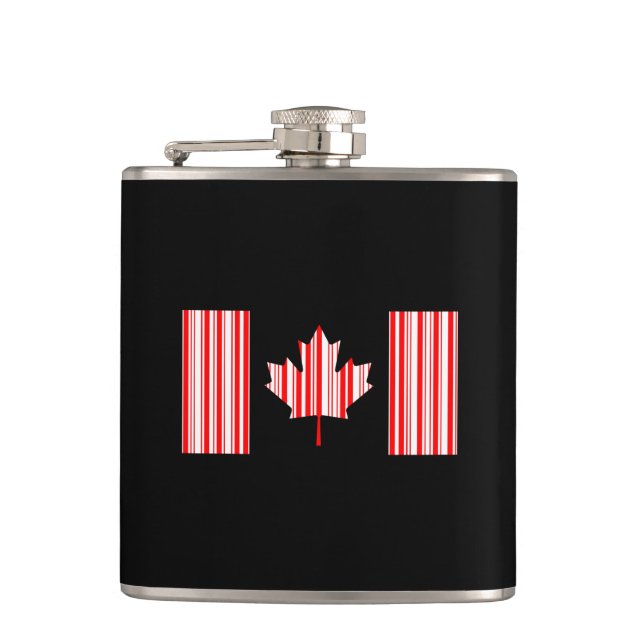 CANADA FLAG BAR CODE Canadian Barcode Hip Flask (Front)