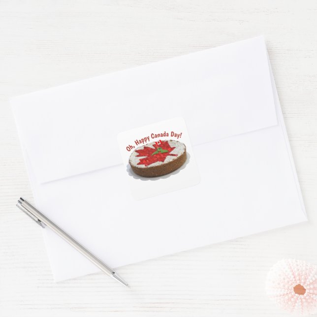 Canada Flag Cake Maple Leaf Square Sticker (Envelope)