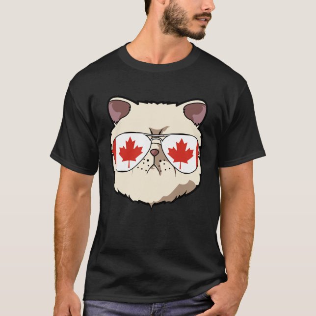 Canada Flag Canadian Exotic Shorthaire Cat Sunglas T-Shirt (Front)